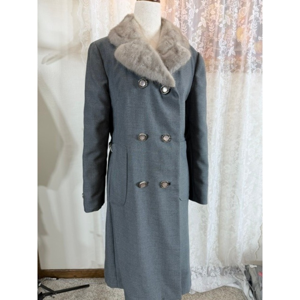 Vintage Holly Poplin Alorna Gray Wool Blend Faux Fur Collar Double Breasted Coat